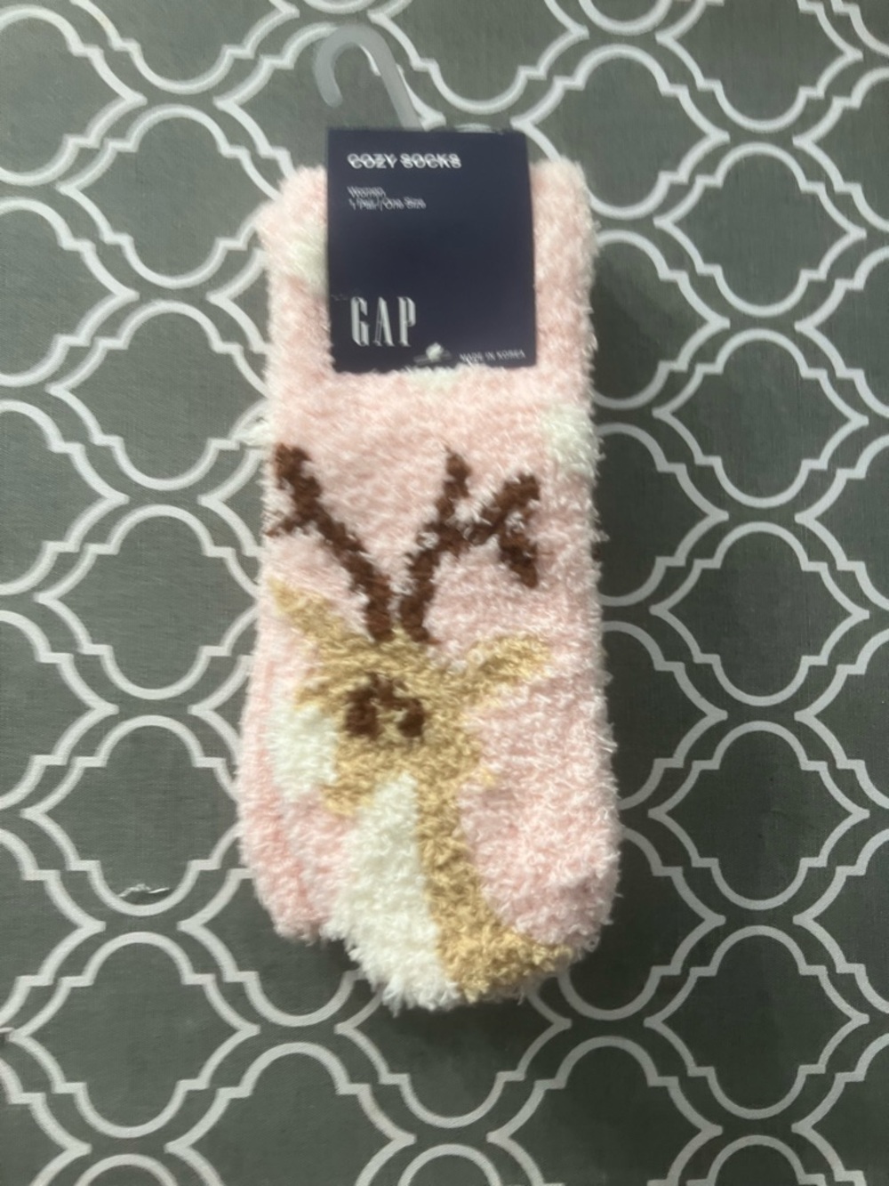 GAP Pink Fuzzy Reindeer Cozy Socks
